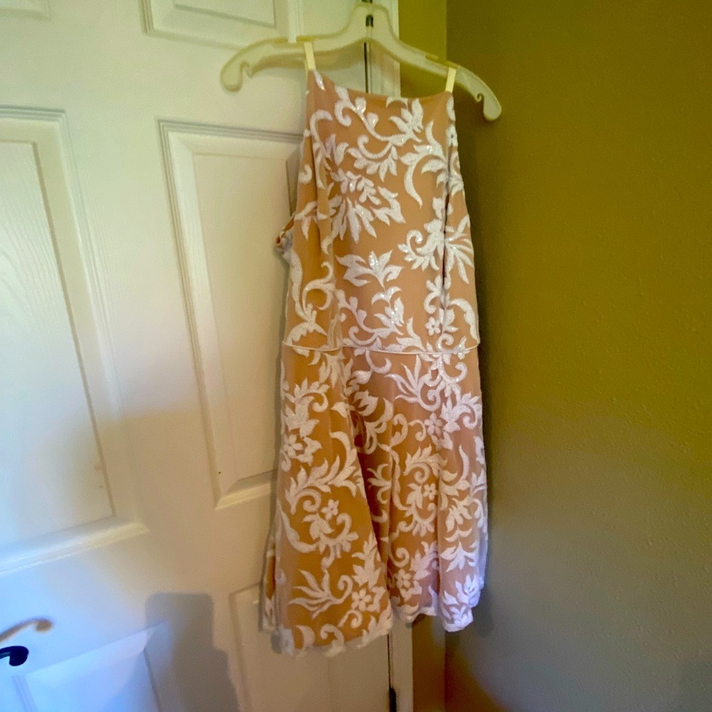 White and nude cocktail dress, size 16.